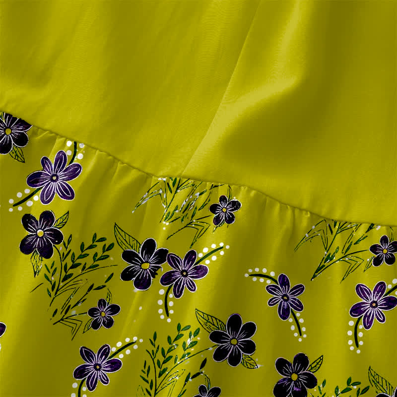 Buddha Stones Vestido midi de verano informal para mujer con estampado floral morado y hojas, sin mangas y con bolsillos. - image 1