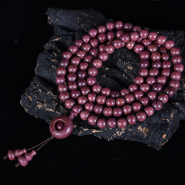 Buddha Stones Mala de 108 cuentas de calabaza Peltogyne natural - Hebilla redonda - 8 mm - image 15