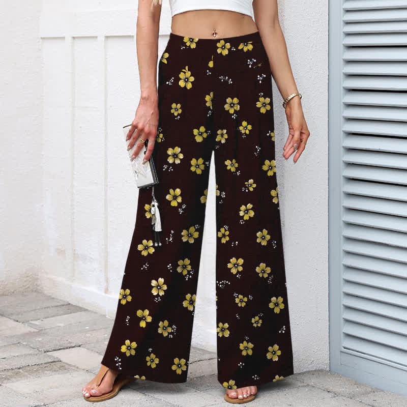 Buddha Stones Pantalones de mujer de lino y algodón con estampado floral vintage, cintura elástica, pernera ancha y bolsillos. - image 1