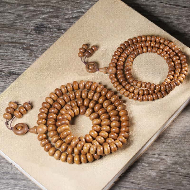 Buddha Stones Mala de 108 cuentas de madera de Abelia Biflora natural para protección - image 4