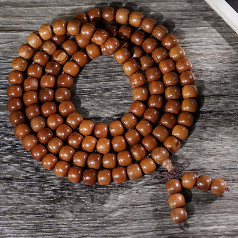 Buddha Stones Madera de azufaifa natural 108 cuentas Mala - Madera de azufaifo (Coraje ♥ Fuerza) - image 0