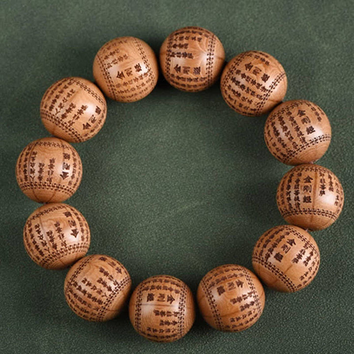 Buddha Stones Pulsera de madera natural Abelia Biflora con corazón Sutra Om Mani Padme Hum - image 8