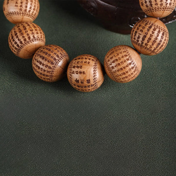 Buddha Stones Pulsera de madera natural Abelia Biflora con corazón Sutra Om Mani Padme Hum - image 13