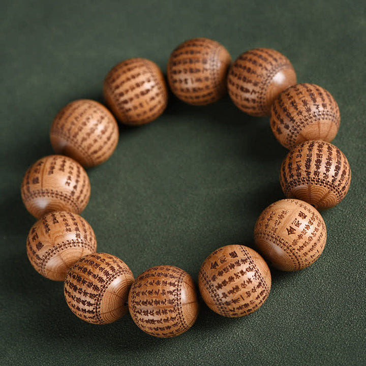 Buddha Stones Pulsera de madera natural Abelia Biflora con corazón Sutra Om Mani Padme Hum - Sutra del Diamante - image 7