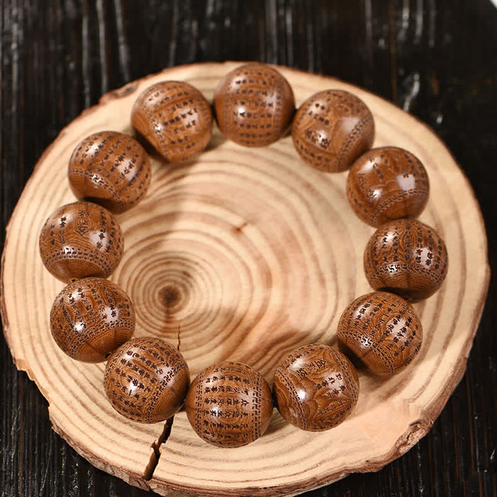 Buddha Stones Pulsera de madera natural Abelia Biflora con corazón Sutra Om Mani Padme Hum - image 11
