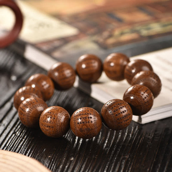 Buddha Stones Pulsera de madera natural Abelia Biflora con corazón Sutra Om Mani Padme Hum - image 10