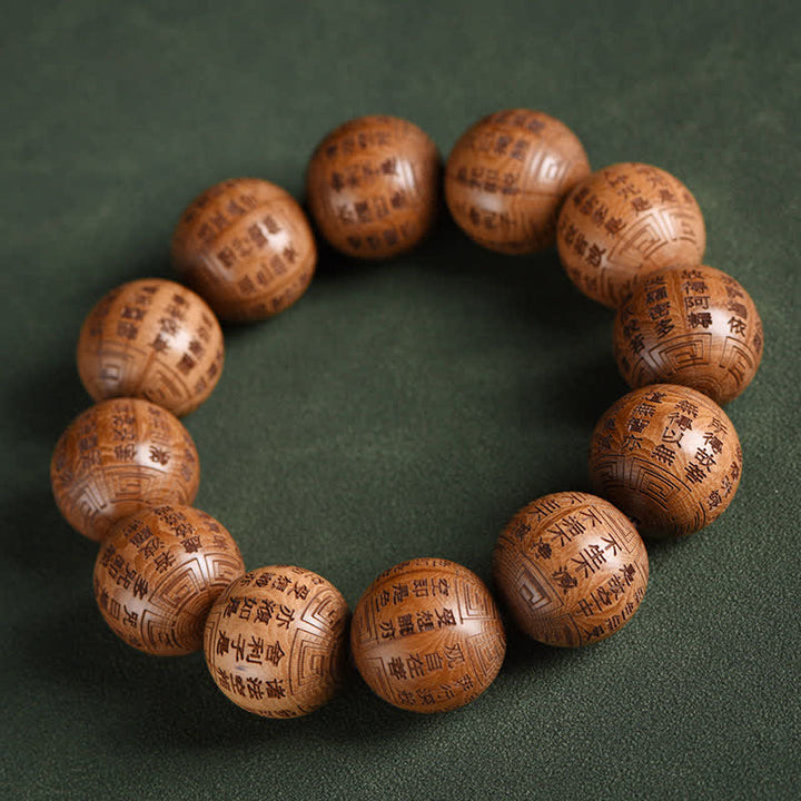 Buddha Stones Pulsera de madera natural Abelia Biflora con corazón Sutra Om Mani Padme Hum - Sutra del Corazón - image 15