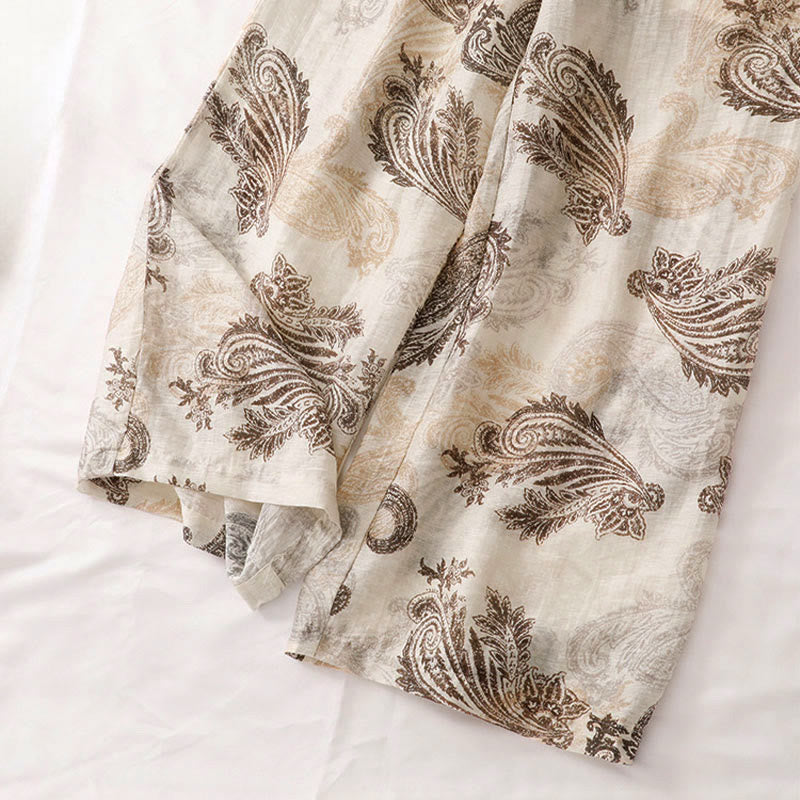 Buddha Stones Pantalones de mujer de corte recto, estilo bohemio casual de verano, con estampado paisley, cremallera y bolsillos. - image 8