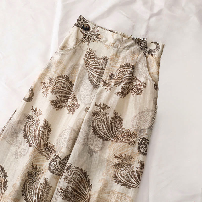 Buddha Stones Pantalones de mujer de corte recto, estilo bohemio casual de verano, con estampado paisley, cremallera y bolsillos. - image 6