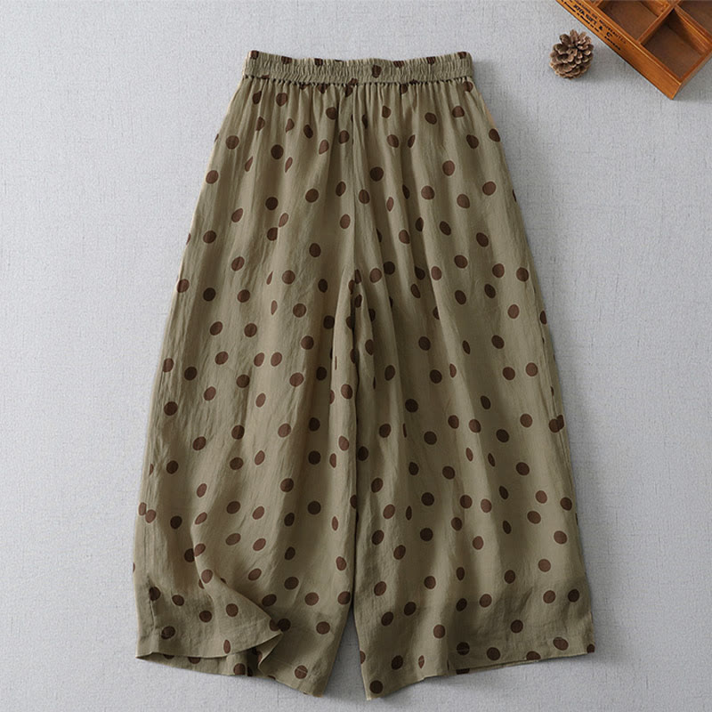 Buddha Stones Pantalones cortos de mujer estilo vintage informal de verano con cordón ajustable y estampado de lunares, con bolsillos. - image 1