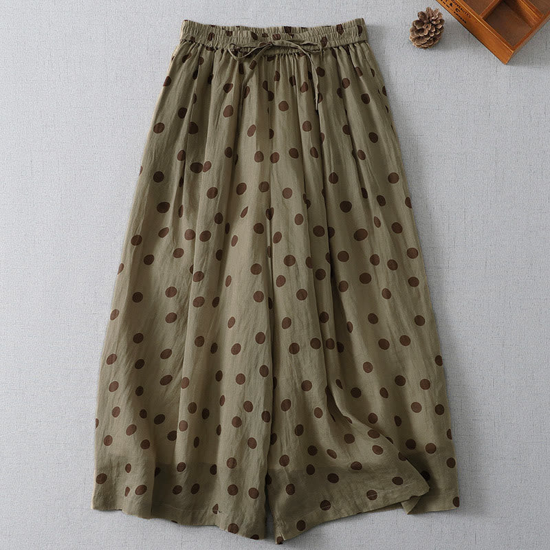 Buddha Stones Pantalones cortos de mujer estilo vintage informal de verano con cordón ajustable y estampado de lunares, con bolsillos. - image 0