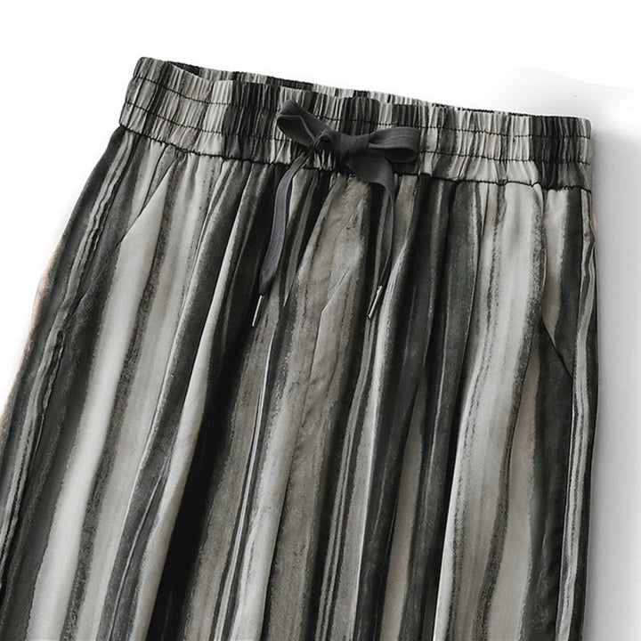 Buddha Stones Pantalones largos de verano informales elegantes con cordón ajustable y rayas verticales para mujer, de pierna recta y con bolsillos. - image 9