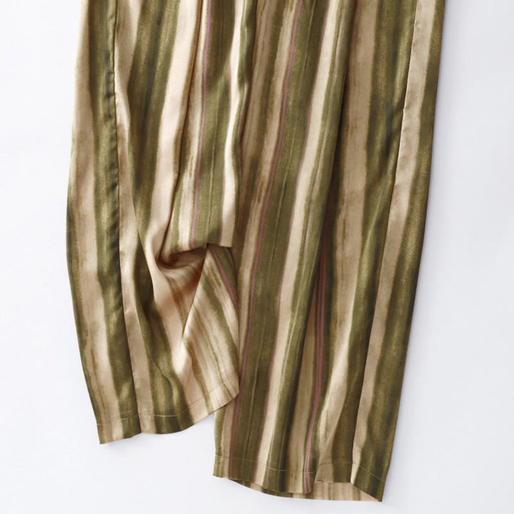 Buddha Stones Pantalones largos de verano informales elegantes con cordón ajustable y rayas verticales para mujer, de pierna recta y con bolsillos. - image 5