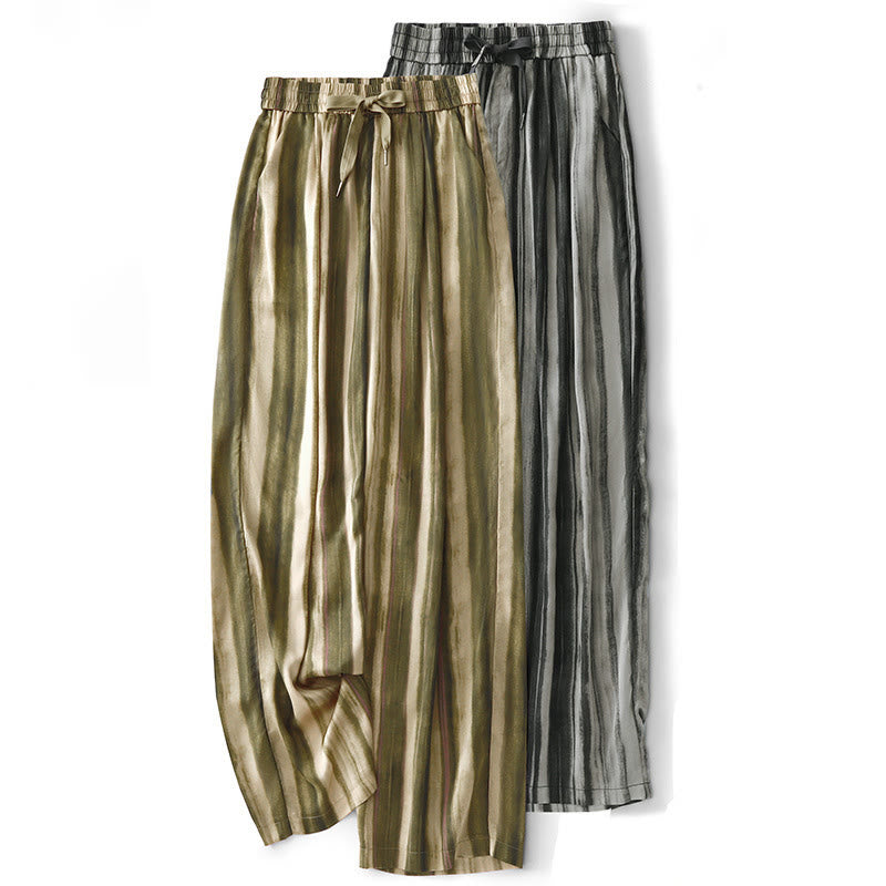 Buddha Stones Pantalones largos de verano informales elegantes con cordón ajustable y rayas verticales para mujer, de pierna recta y con bolsillos. - image 17