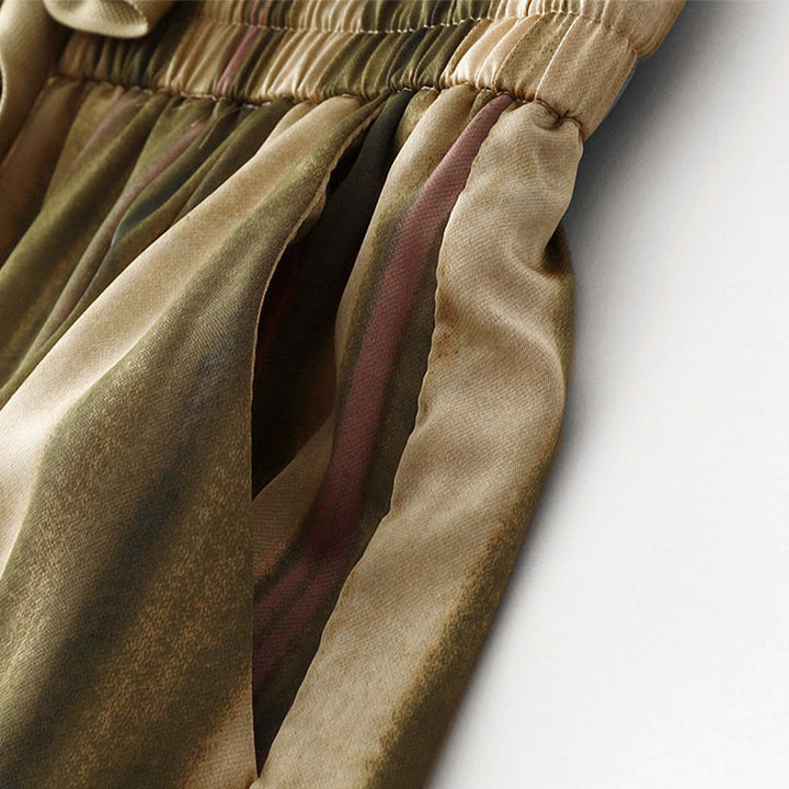 Buddha Stones Pantalones largos de verano informales elegantes con cordón ajustable y rayas verticales para mujer, de pierna recta y con bolsillos. - image 3