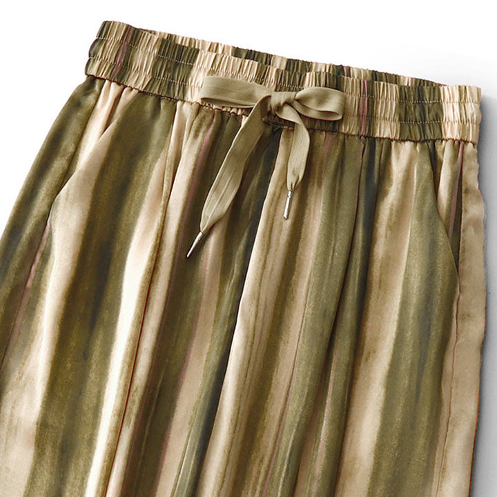 Buddha Stones Pantalones largos de verano informales elegantes con cordón ajustable y rayas verticales para mujer, de pierna recta y con bolsillos. - image 2
