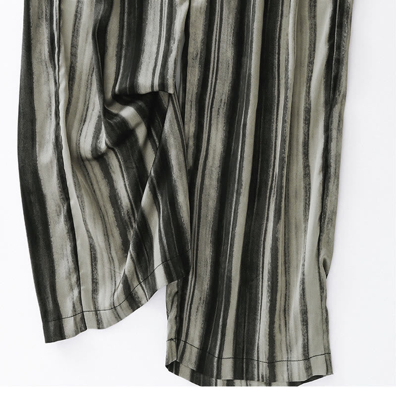 Buddha Stones Pantalones largos de verano informales elegantes con cordón ajustable y rayas verticales para mujer, de pierna recta y con bolsillos. - image 14