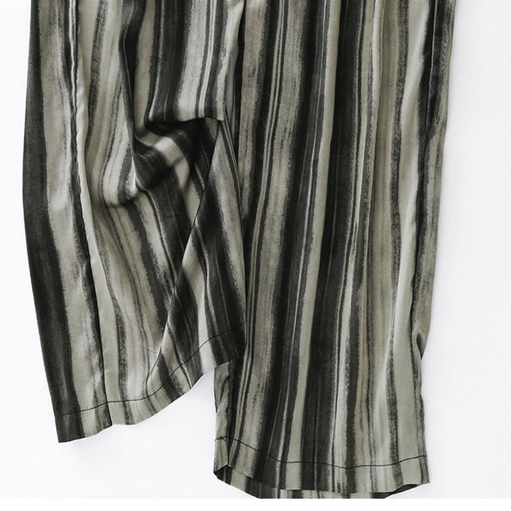 Buddha Stones Pantalones largos de verano informales elegantes con cordón ajustable y rayas verticales para mujer, de pierna recta y con bolsillos. - image 14