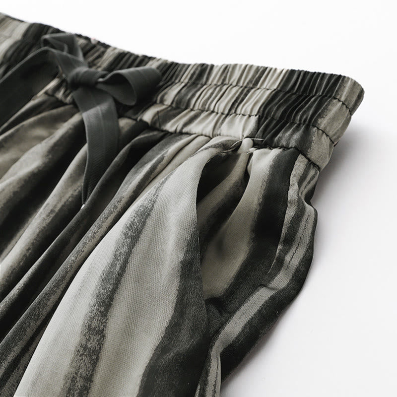 Buddha Stones Pantalones largos de verano informales elegantes con cordón ajustable y rayas verticales para mujer, de pierna recta y con bolsillos. - image 12