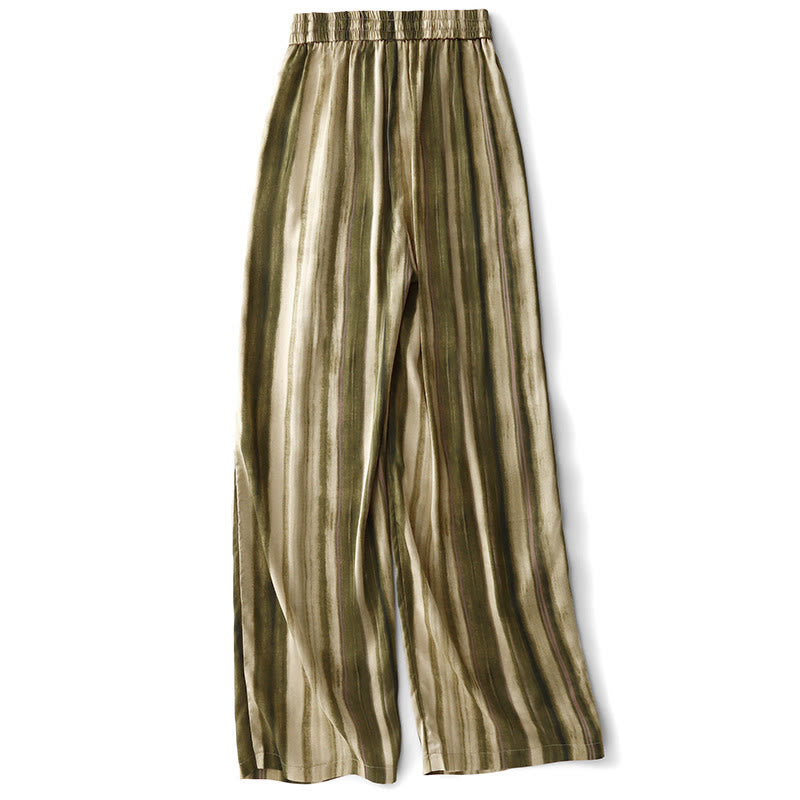 Buddha Stones Pantalones largos de verano informales elegantes con cordón ajustable y rayas verticales para mujer, de pierna recta y con bolsillos. - image 1