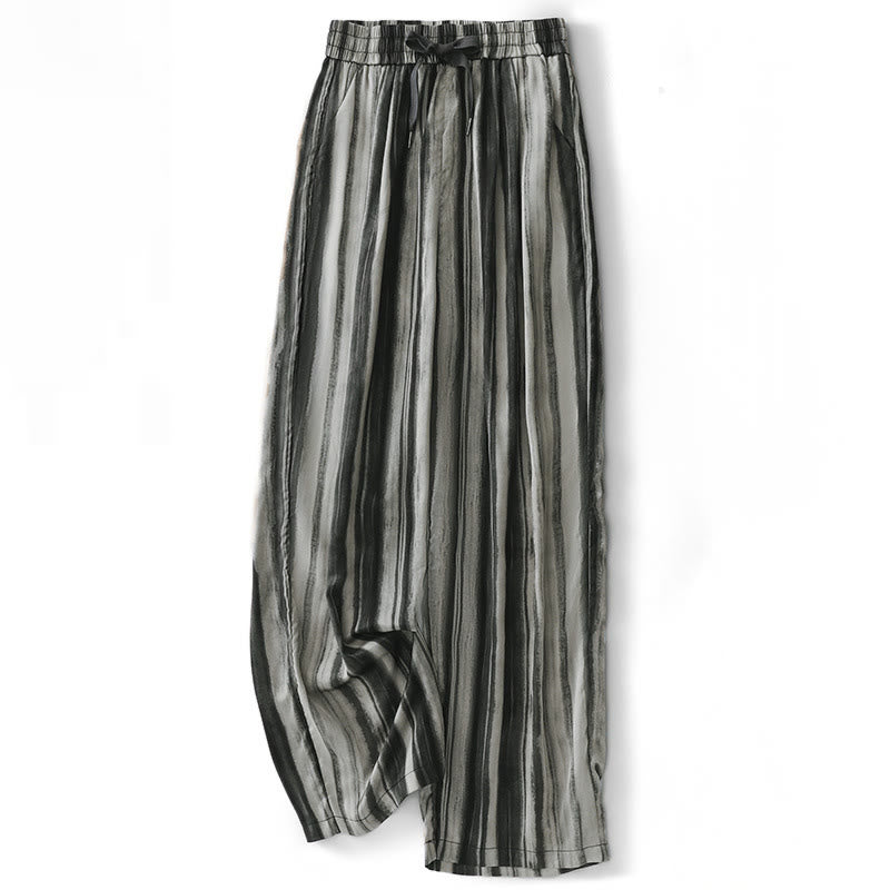 Buddha Stones Pantalones largos de verano informales elegantes con cordón ajustable y rayas verticales para mujer, de pierna recta y con bolsillos. - Gris - US8-10, UK/AU12-14, EU40-42 (2XL) - image 8