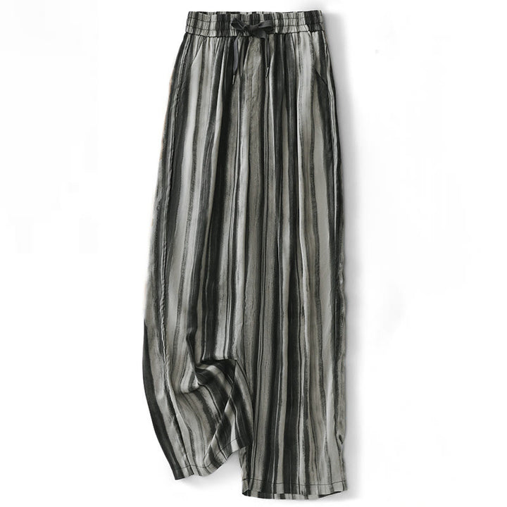 Buddha Stones Pantalones largos de verano informales elegantes con cordón ajustable y rayas verticales para mujer, de pierna recta y con bolsillos. - Gris - US8-10, UK/AU12-14, EU40-42 (2XL) - image 8