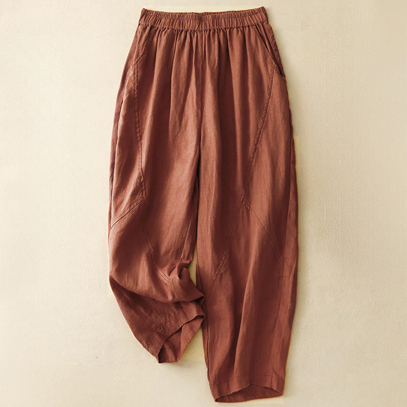 Buddha Stones Pantalones harem cortos minimalistas de color liso para mujer, estilo primavera-verano, con bolsillos. - Tierra de siena - US8-10, UK/AU12-14, EU40-42 (2XL) - image 0