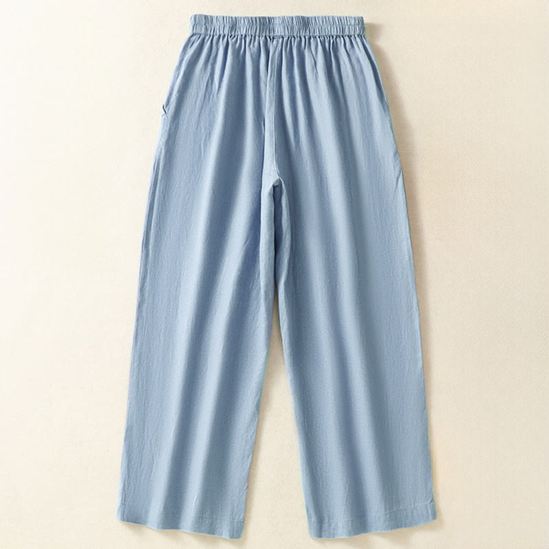 Buddha Stones Pantalones capri minimalistas informales de color liso para mujer, ideales para primavera y verano. Pantalones de pierna recta con bolsillos. - image 1