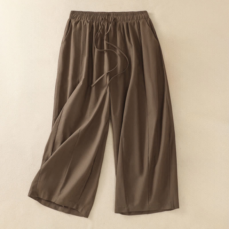 Buddha Stones Pantalones cortos de mujer informales de verano, minimalistas, con cordón ajustable y bolsillos. - Caqui oscuro - US12, UK/AU16, EU44 (2XL) - image 0