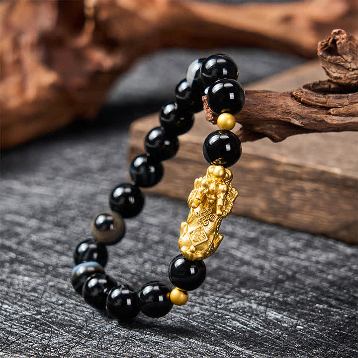 Buddha Stones Pulsera de la riqueza de ágata rayada marrón PiXiu - image 3