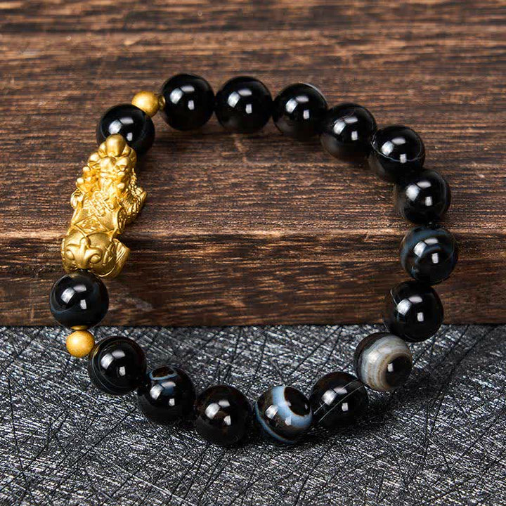 Buddha Stones Pulsera de la riqueza de ágata rayada marrón PiXiu - image 1