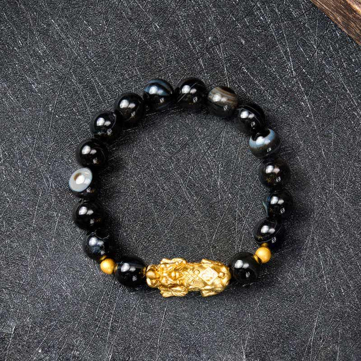 Buddha Stones Pulsera de la riqueza de ágata rayada marrón PiXiu - image 2