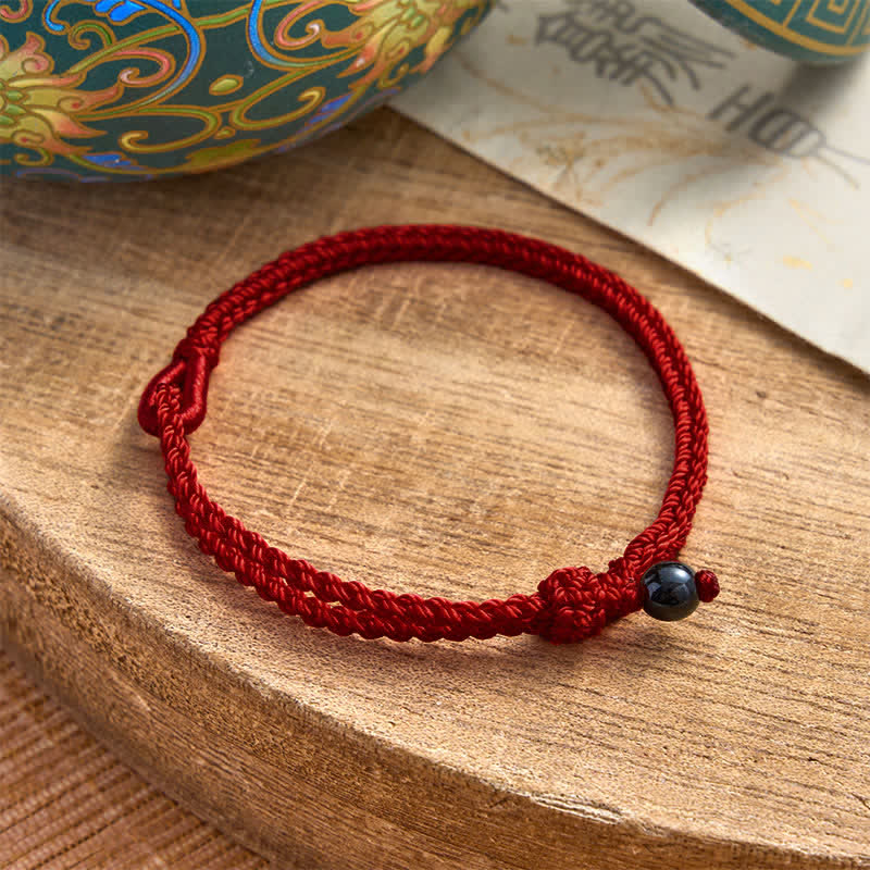 Buddha Stones Pulsera de equilibrio de aventurina verde con hilo rojo - Ónix negro - Hilo rojo oscuro - image 33