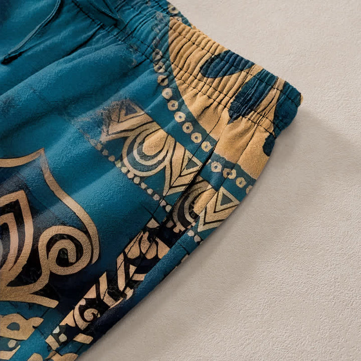 Buddha Stones Pantalones de hombre de algodón con estampado geométrico de mandala y corte ajustado, con bolsillos. - image 2