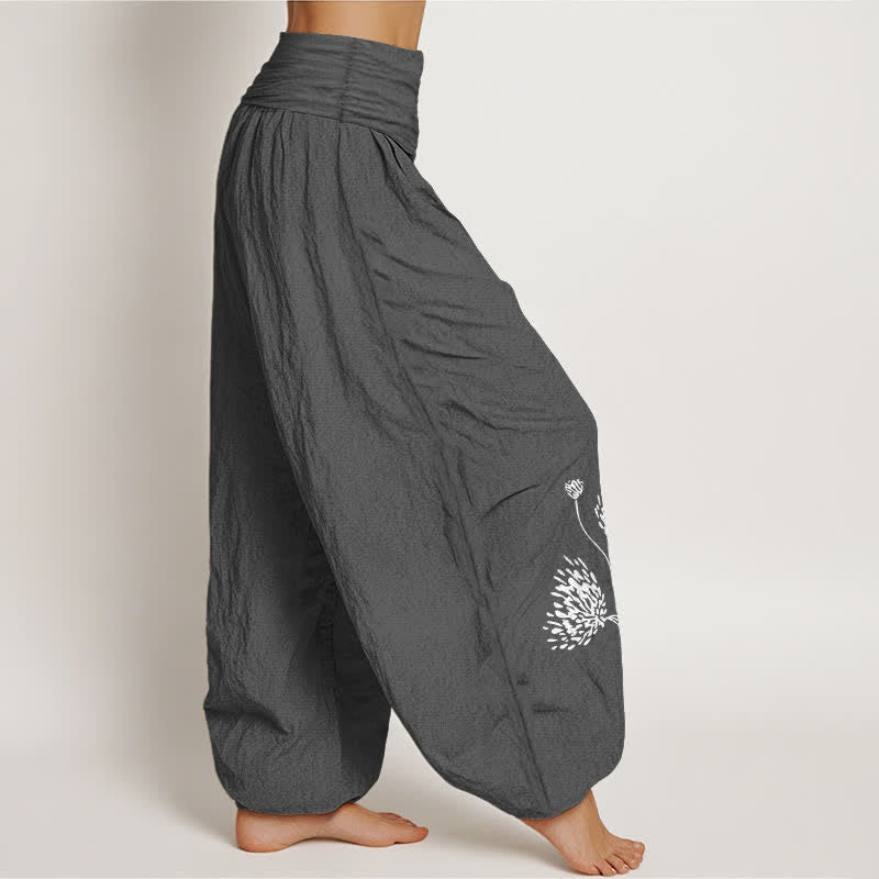 Buddha Stones Pantalones harem de algodón puro con estampado botánico y cintura elástica para mujer. - image 12