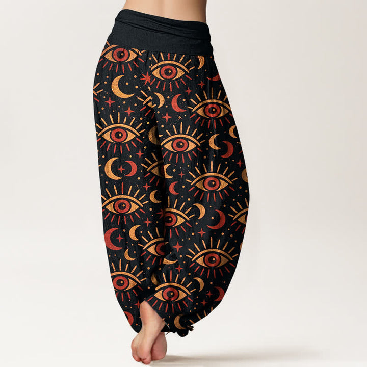 Buddha Stones Pantalones harem de algodón con estampado de luna y ojo místico para mujer con cintura elástica. - image 10