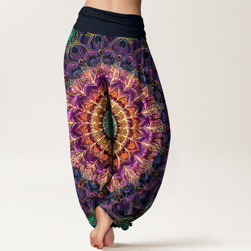 Buddha Stones Pantalones harem de mujer con cintura elástica y estampado de mandala de algodón puro para mujer. - image 2