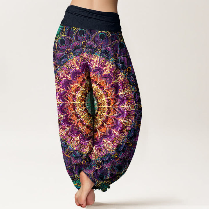 Buddha Stones Pantalones harem de mujer con cintura elástica y estampado de mandala de algodón puro para mujer. - image 2