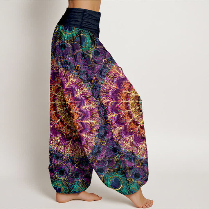 Buddha Stones Pantalones harem de mujer con cintura elástica y estampado de mandala de algodón puro para mujer. - image 1