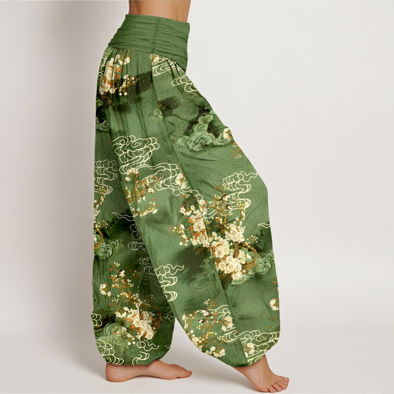 Buddha Stones Pantalones harem de algodón puro con estampado floral y cintura elástica para mujer. - image 6