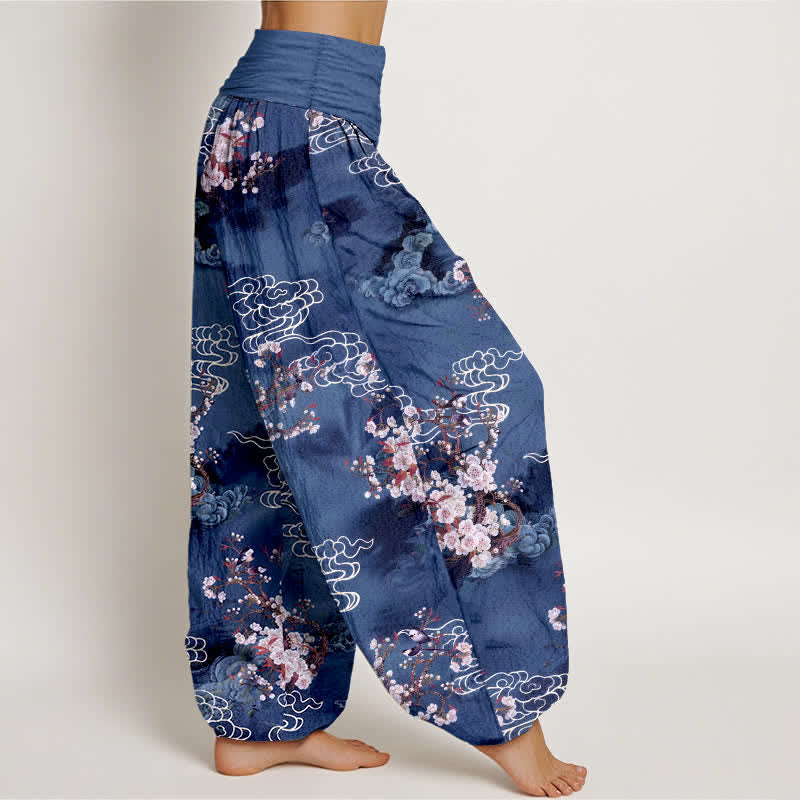 Buddha Stones Pantalones harem de algodón puro con estampado floral y cintura elástica para mujer. - image 9