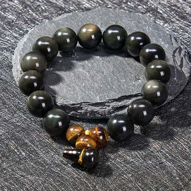 Buddha Stones Pulsera china vintage de protección con calabaza de obsidiana arcoíris - image 24