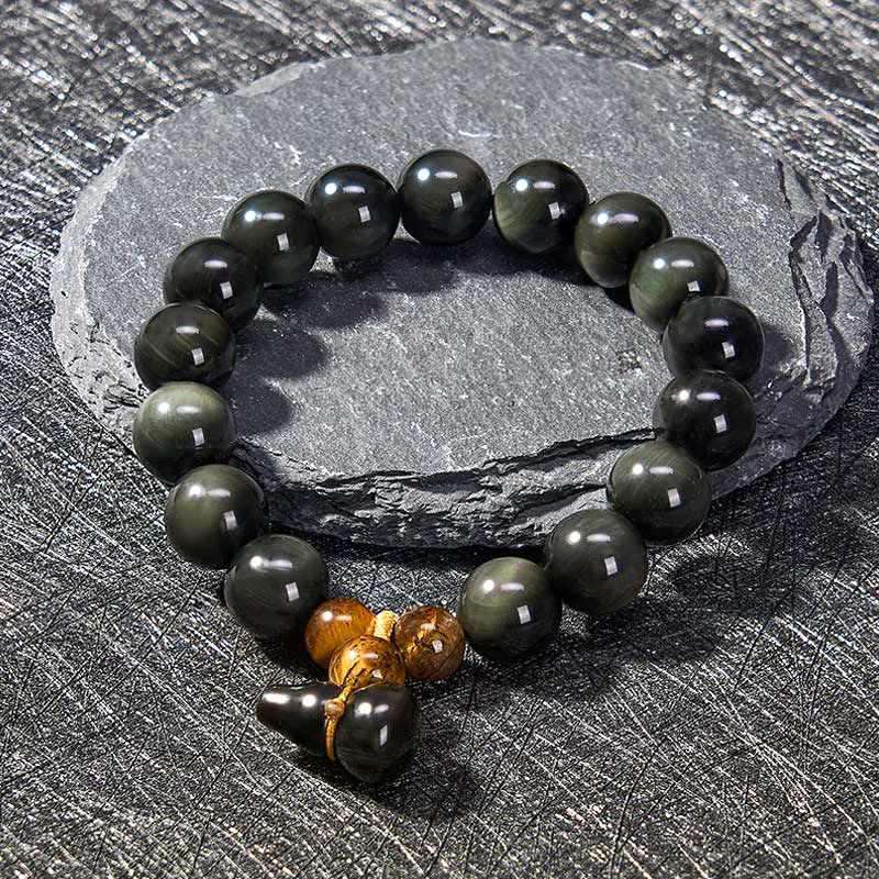Buddha Stones Pulsera china vintage de protección con calabaza de obsidiana arcoíris - image 18
