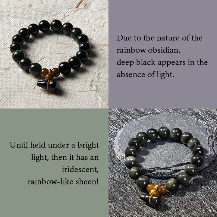 Buddha Stones Pulsera china vintage de protección con calabaza de obsidiana arcoíris - image 4