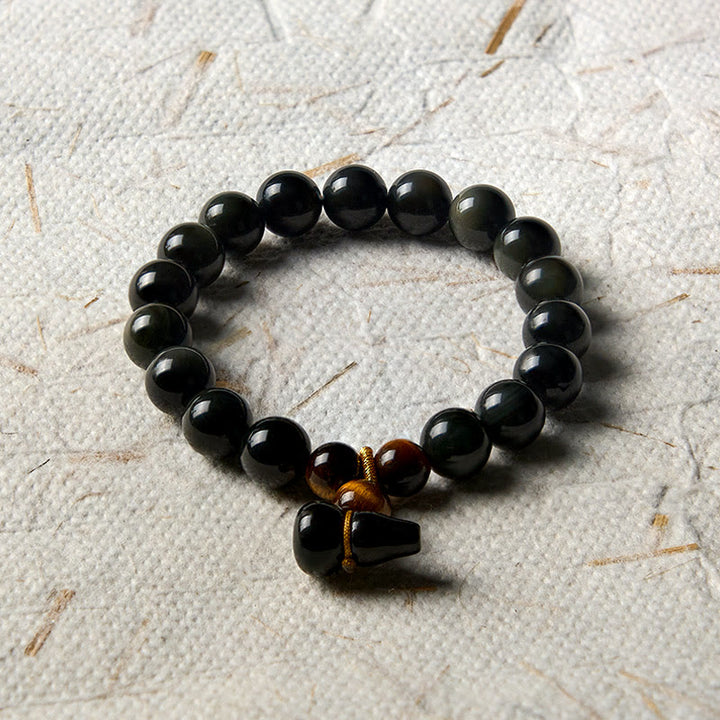 Buddha Stones Pulsera china vintage de protección con calabaza de obsidiana arcoíris - image 13