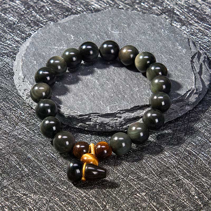 Buddha Stones Pulsera china vintage de protección con calabaza de obsidiana arcoíris - image 12