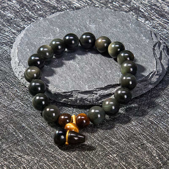 Buddha Stones Pulsera china vintage de protección con calabaza de obsidiana arcoíris - image 12