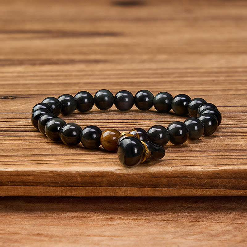 Buddha Stones Pulsera china vintage de protección con calabaza de obsidiana arcoíris - image 2