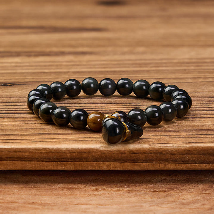 Buddha Stones Pulsera china vintage de protección con calabaza de obsidiana arcoíris - image 2