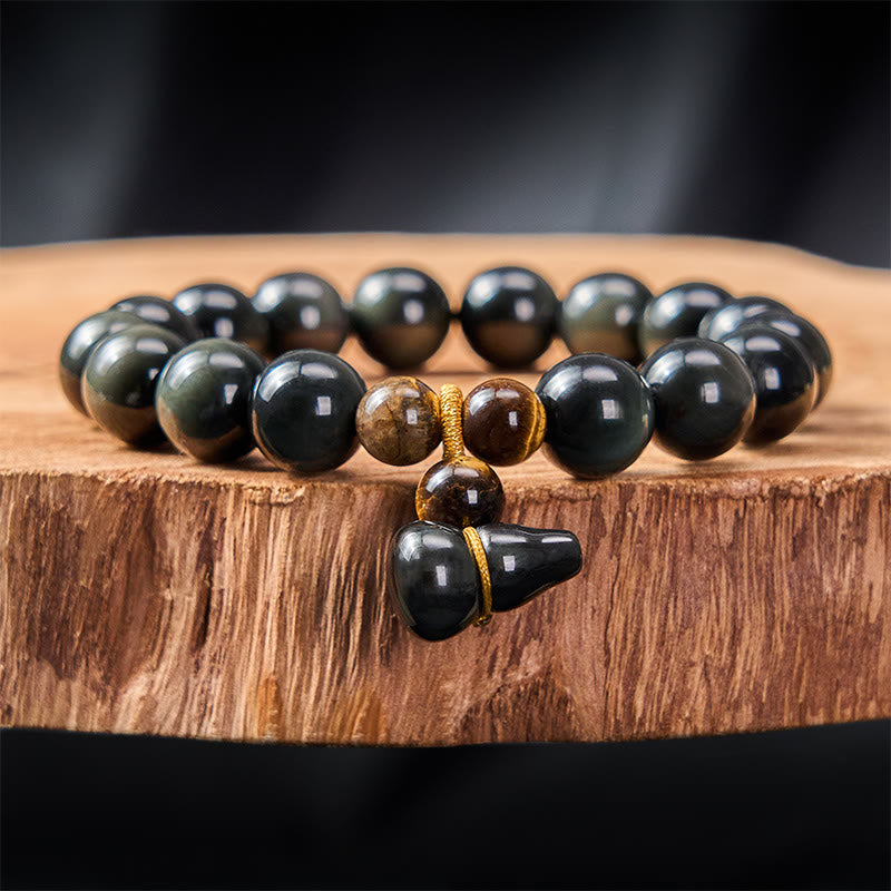 Buddha Stones Pulsera china vintage de protección con calabaza de obsidiana arcoíris - Obsidiana arcoíris de 12 mm (cambia de color con la luz) - image 16